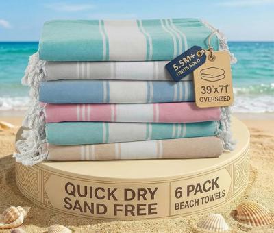 LANE LINEN Oversized Turkish Beach Towels for Women – Set of 6, 39x71 Pre-Washed & Quick Dry Travel Towels, Lightweight, Sand-Free & No-Shrink Beach