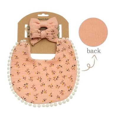 Little Trendy - Baby Floral Cotton Waterproofer Bib And Bows Headband Set, Color 9