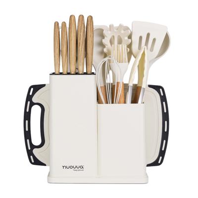 17pcs Cream Kitchen Utensil & Knife Set with Block & Chopping Board, B – Koch & Köchin