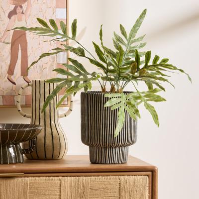 Pompeii Black & Natural Pedestal Stripe Pot | Adairs