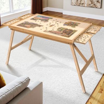 Amazon.com: TEAKMAMA 27.6 H Tall 1500 Piece Puzzle Table with Legs, 4 Drawers, 34.3 W x 26.5 D Large Wood Folding Jigsaw Puzzle Board with Cover for