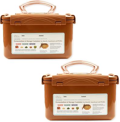 Amazon.com: Crazy Korean Cooking Premium Kimchi, Sauerkraut Fermentation and Storage Container with Inner Vacuum Lid, Sandy Brown 1.3 Gal (5.2L) 2 PAC