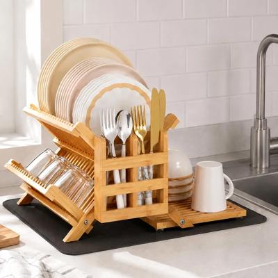 Amazon.com - Greenual Bamboo Dish Drying Rack with Utensil Holder, 3 Tier Collapsible Dish Rack, Wooden Dish Racks for Kitchen Counter, Large Folding
