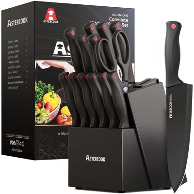 Astercook Kitchen Knife Set 15 Pieces with Sharpener German Stainless Steel Anti-Rust Dishwasher Safe Black - Walmart.com