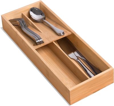 Bamboo Silverware Drawer Organizer, Kitchen Small Silverware Organizer, Utensil Tray Holder, Cutlery Tray for Spoons, Forks, Knives, Suitable for a fa
