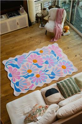 Ultra-soft | Lavender Base Purple Floral Wavy Rug by Jessica Miller – Lany Space