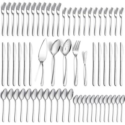 Mirdinner 65 Pcs Silverware Set with Serving Set for 12, Stainless Steel Flatware Cutlery Set Contains 5 Pcs Serving Set, for Home, Restaurant or Part