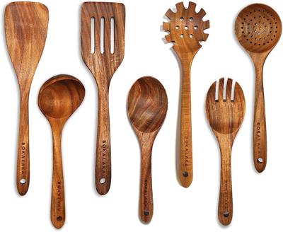 Wooden Spoons for Cooking,7Pcs Wooden Utensils for Cooking Teak Wooden Kitchen Utensil Set Wooden Cooking Utensils Wooden Spatula for Cooking - Walmar