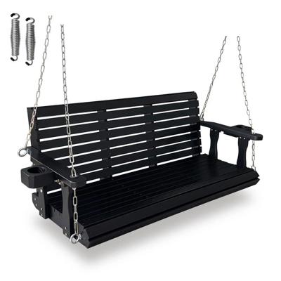 Innovaze 70 in. 3-Person Wood Porch Swing with Cup Holders, Hanging Chains and 7mm Springs, Heavy Duty 880 lbs, Black HD-PSX005LB - The Home Depot