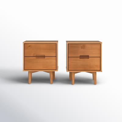 Wade Logan® Aizlyn Mid-Century Modern Solid Wood Groove-Handle Nightstands (Set of 2)