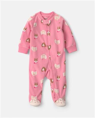 Baby Girl Dog Fleece 2-Way Zip Sleeper - Pink | Carter’s Oshkosh Canada