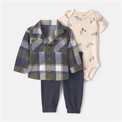 Baby Boy 3-Piece Plaid Fleece Layering Set - Green/Navy | Carter’s Oshkosh Canada