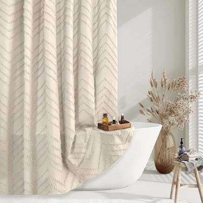 Amazon.com: TURKIO White Boho Fabric Shower Curtain 72 x 72 Inches, Modern Shabby Chic Textured Tufted Chevron Striped Minimalist Cloth Bathroom Showe