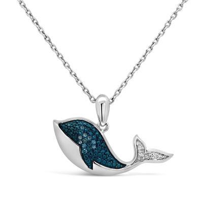 Sterling Silver Blue & White Diamond Whale Pendant | Charm Diamond Centres