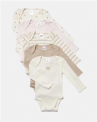5 Pack Cotton Long Sleeve Bodysuits - Kmart