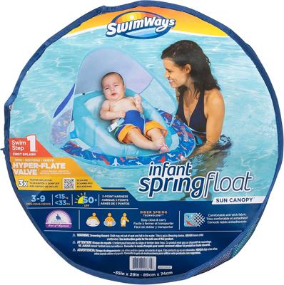 Amazon.com: SwimWays SwimWays Infant Baby Spring Float with Adjustable Sun Canopy - Blue Shark 6067827 : Toys & Games