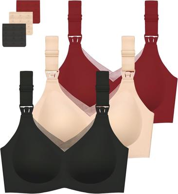 Gailife 3 Pack Nursing Bras for Breastfeeding Seamless V Neck Mesh Maternity Bra Comfort Pregnancy Sleep Bralette - L, Black/Beige/Grey at Amazon Wome