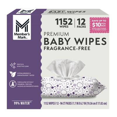 Premium Baby Wipes, Fragrance Free, 12 pk., 1152 Wipes