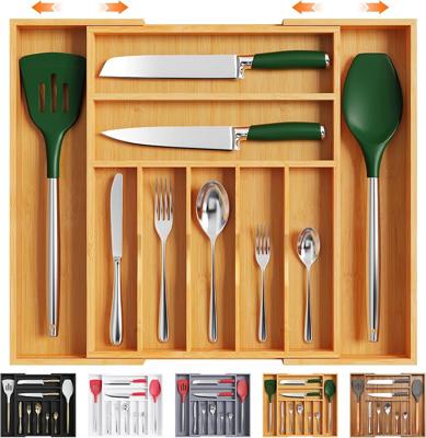Amazon.com - Bellsal Large Premium Bamboo Silverware Organizer - Expandable Utensil Drawer Organizer - 17x19.6 Utensil Holder and Cutlery Tray with G
