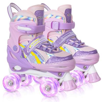 Nattork Toddler Roller Skates for Little Kids Toddler Ages 3-5 3 4 5, 4 Size Adjustable Girls Rainbow Quad Skates with All Light Up Wheels - Best Birt