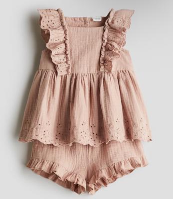 Light blue/checked 2-Piece Cotton Muslin Set for kids | H&M CA