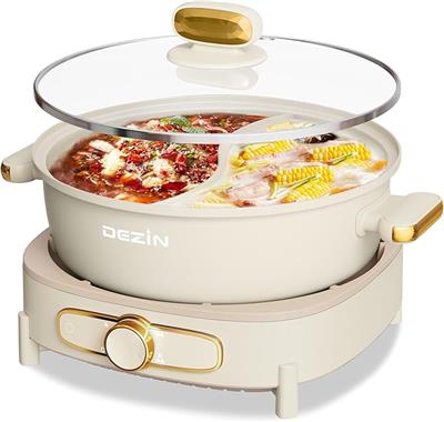 Amazon.com: Dezin Hot Pot Electric with Divider, 6L Double-Flavor Shabu Shabu Pot, Dual Sided Removable Non-Stick Hotpot Pot Electric, 3 Depth Chinese