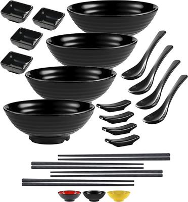 Amazon.com: Unbreakable Ramen Bowl Set with Chopsticks and Spoon: 2 large Japanese Style Melamine Ramen Bowls, Dipping Bowls and Chopstick Stands for