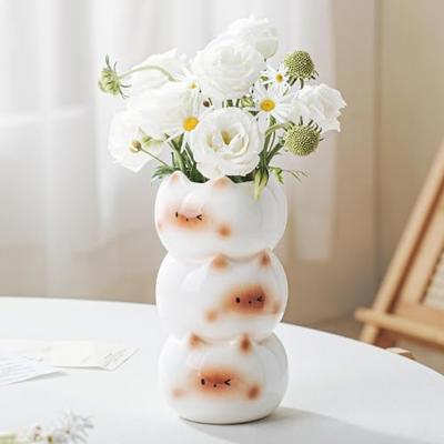Bumdxon Cute Cat Vase, 6.8 in Small White Ceramic Vase Modern Flower Vases for Cat Lovers, Unique Flower Vases for Home Farmhouse Bedroom Living Room