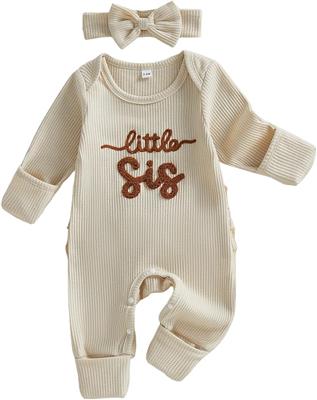 Amazon.com: allshope Infant Baby Girl Fall Outfit Sweatshirt Romper Little Sister Lil Sis Long Sleeve Jumpsuit Newborn Clothes (Waffle Little Sis Apri