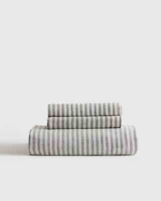 European Linen Fitted Stripe Sheet Set in Willowleaf/White Stripe