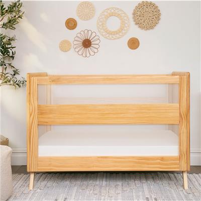 3-in-1 Convertible Full Size Wood Baby Cribs with Mesh Walls, Natural | Convertible Crib | HALO