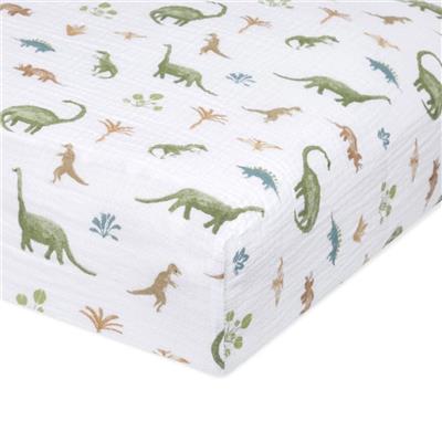 Dino Jungle Cotton Muslin Crib Sheet | aden   anais