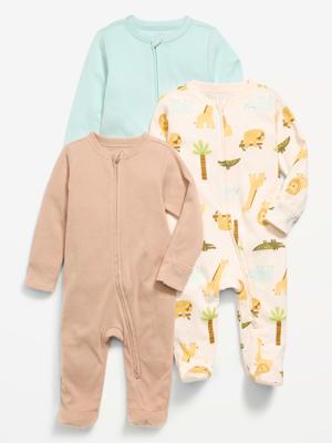 Ribbed 2-Way-Zip Sleep & Play Footed One-Piece 3-Pack for Baby | Old Navy