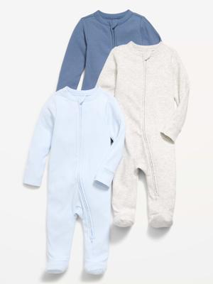 Ribbed 2-Way-Zip Sleep & Play Footed One-Piece 3-Pack for Baby | Old Navy