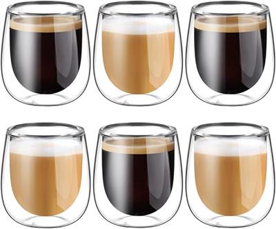 6x4oz Double Walled Coffee Glasses Mugs Cappuccino Latte Macchiato Glasses Cups for Coffee Tea Milk Juice Ice Cream Borosilicate Heat Resistant Glass