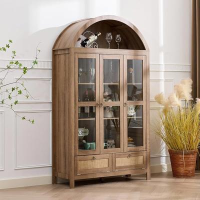 Amazon.com: TYBOATLE 75 Arched Cabinet Classic Farmhouse Design w/Three Glass Doors, Arch Cabinet w/Rattan Drawers and Anti-Tipping Device, Versatil