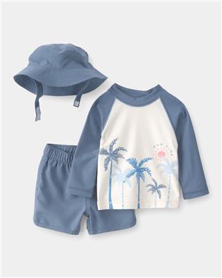 Baby Boy 3-Piece Palm Tree Solid Long-Sleeve Rashguard Swimsuit Set - White | Carter’s Oshkosh Canada