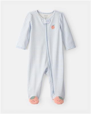 Baby Girl Peach Gingham 2-Way Zip 100% Cotton Sleeper - Blue | Carter’s Oshkosh Canada