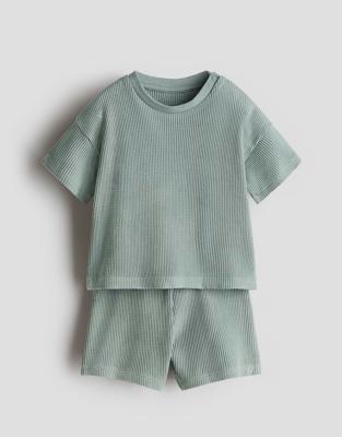 Green 2-piece Waffled Cotton Set for kids | H&M CA