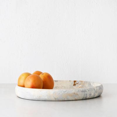 HADLEY OVAL RESIN SERVING TRAY | MEDIUM 31CM | MARBLED STEEL + SAND – Living By Design