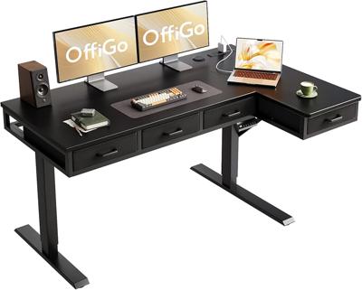 Amazon.com: OffiGo 55 Inch L Shaped Electric Standing Desk with Drawers, Height Adjustable Large Desk with Power Outlets, Sit Stand Table, Writing Com