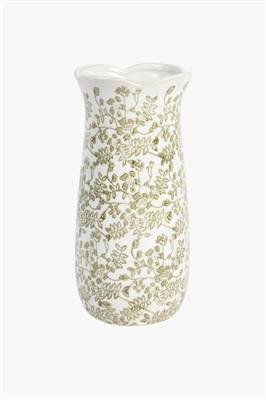 Floral Delft Ceramic Vase, 16x33cm