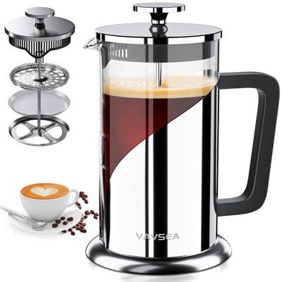 VAVSEA French Press Coffee Maker, 35oz Coffee Press with Thicken Borosilicate Glass & 304 Stainless Steel, Double Wall, Dishwasher Safe, Silver - Walm