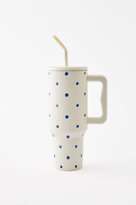 Typo Polka Dot Travel Mug - Blue & White