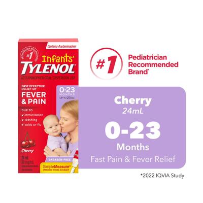 Tylenol Infants Medicine, Relief of fever & pain, 0-23 Months, Cherry Suspension liquid, Acetaminophen 80mg/1mL - Walmart.ca