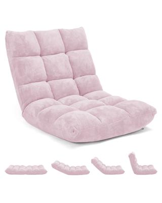 Costway Floor Chair Lazy Sofa Velvet Chaise Lounge Lazy Recliner w/14-Position Adjustable Back - Pink - Kmart