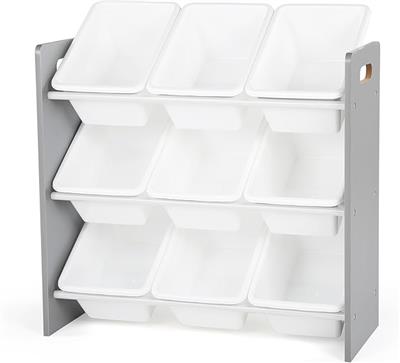 Amazon.com: Humble Crew Toy Storage Organizer with 9 Removable Storage Bins for Kids Playroom, 3-Tier Toddler Toy Organization and Storage, Grey/White