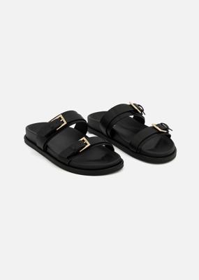 Square Buckle Double Strap Moulded Faux Leather Mules | Woolworths.co.za