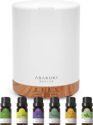 ASAKUKI Diffuser 300ml with 6x10ml Essential Oils Set, Essential Oil Diffuser Ultra-Quiet with 7 Colour Lights, Auto Shut-Off for Home Bedroom Office,