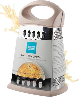 Taylors Eye Witness Professional 4-Sided Box Grater – 20cm Stainless Steel Hand-Held Cheese Grater, Zester & Slicer with Non-Slip Base for Vegetables
